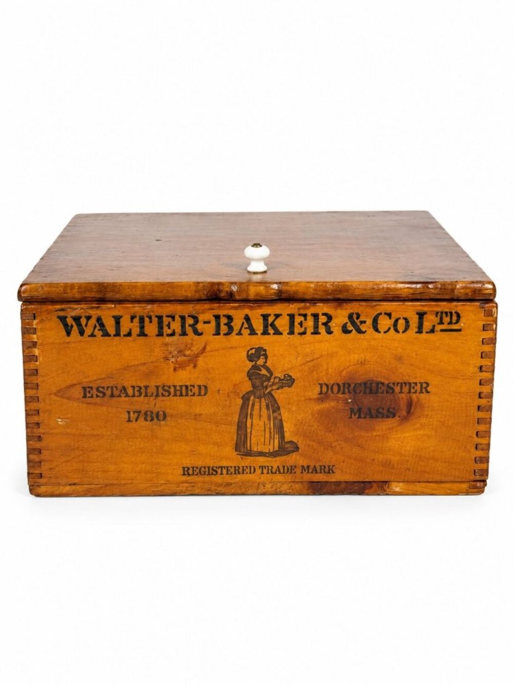 Wooden Box Dovetail Wood Walter Baker Co. Chocolate Box Dovetailed Hinged Lid Do